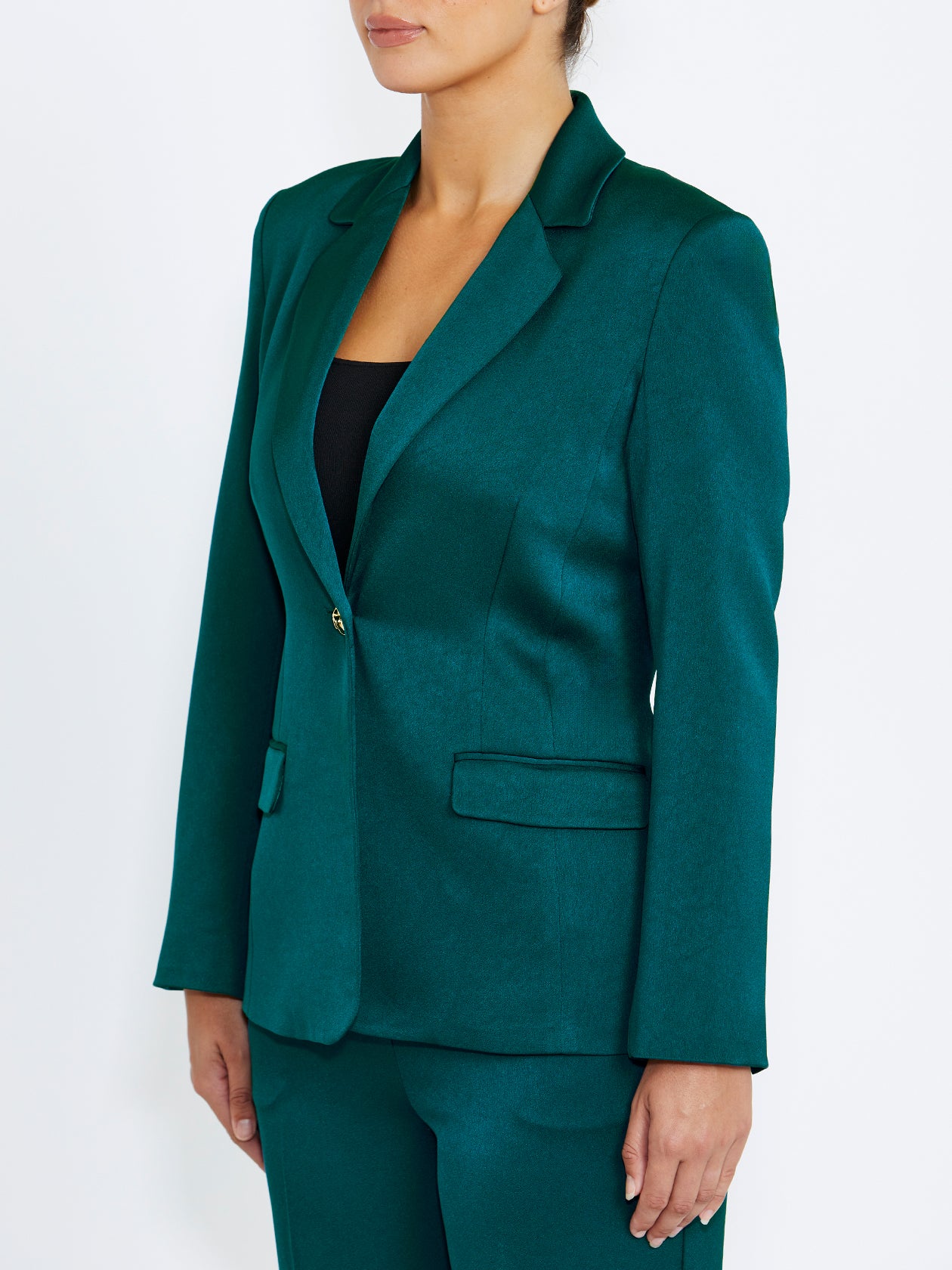 Women's Crepe Single Button Jacket in Green | Matina