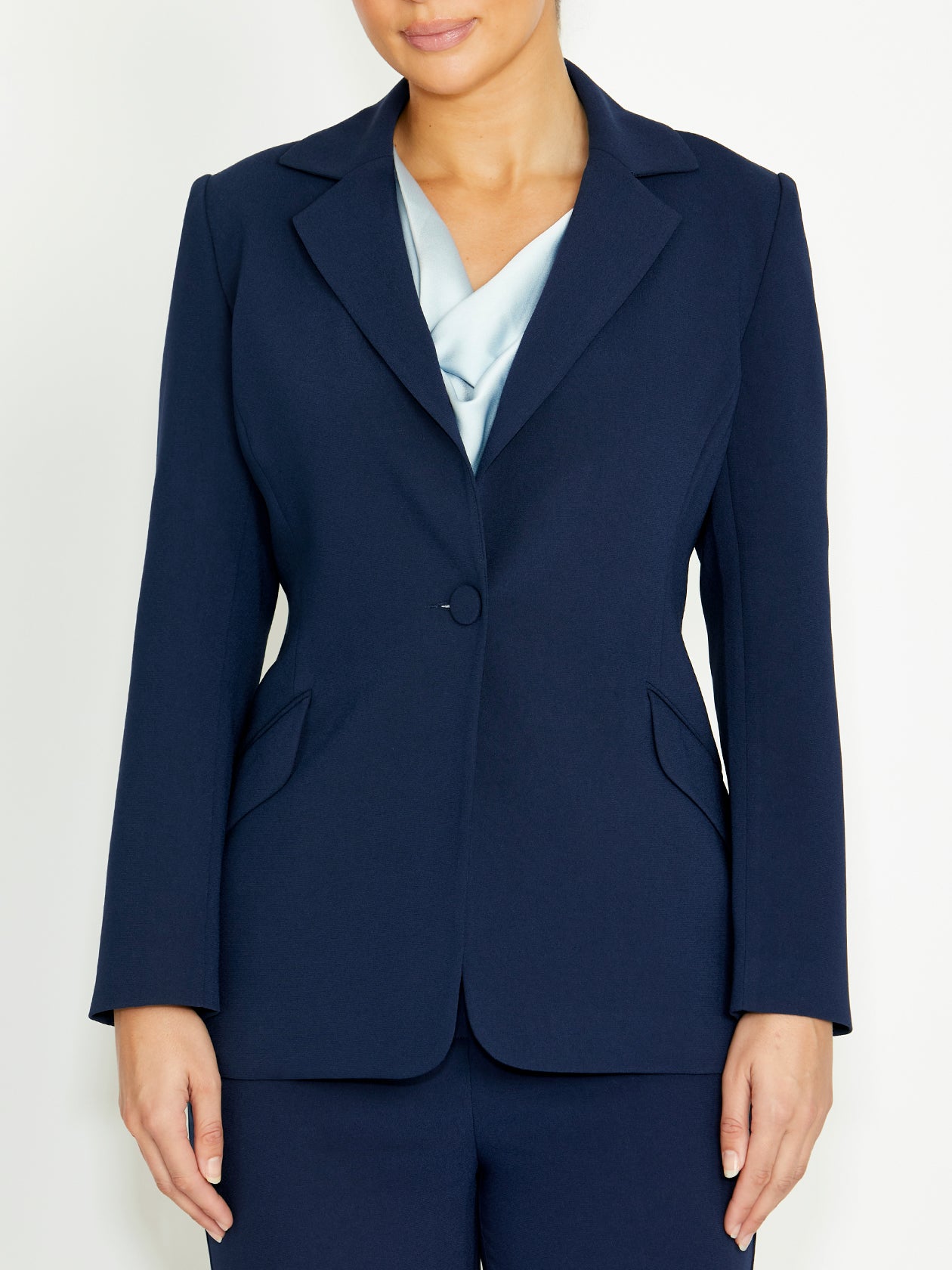 Women's Crepe Single Button Jacket in Navy | Lola