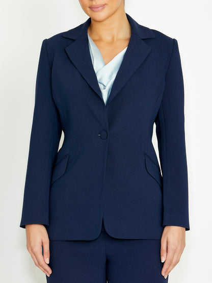 Women's Crepe Single Button Jacket in Navy | Lola