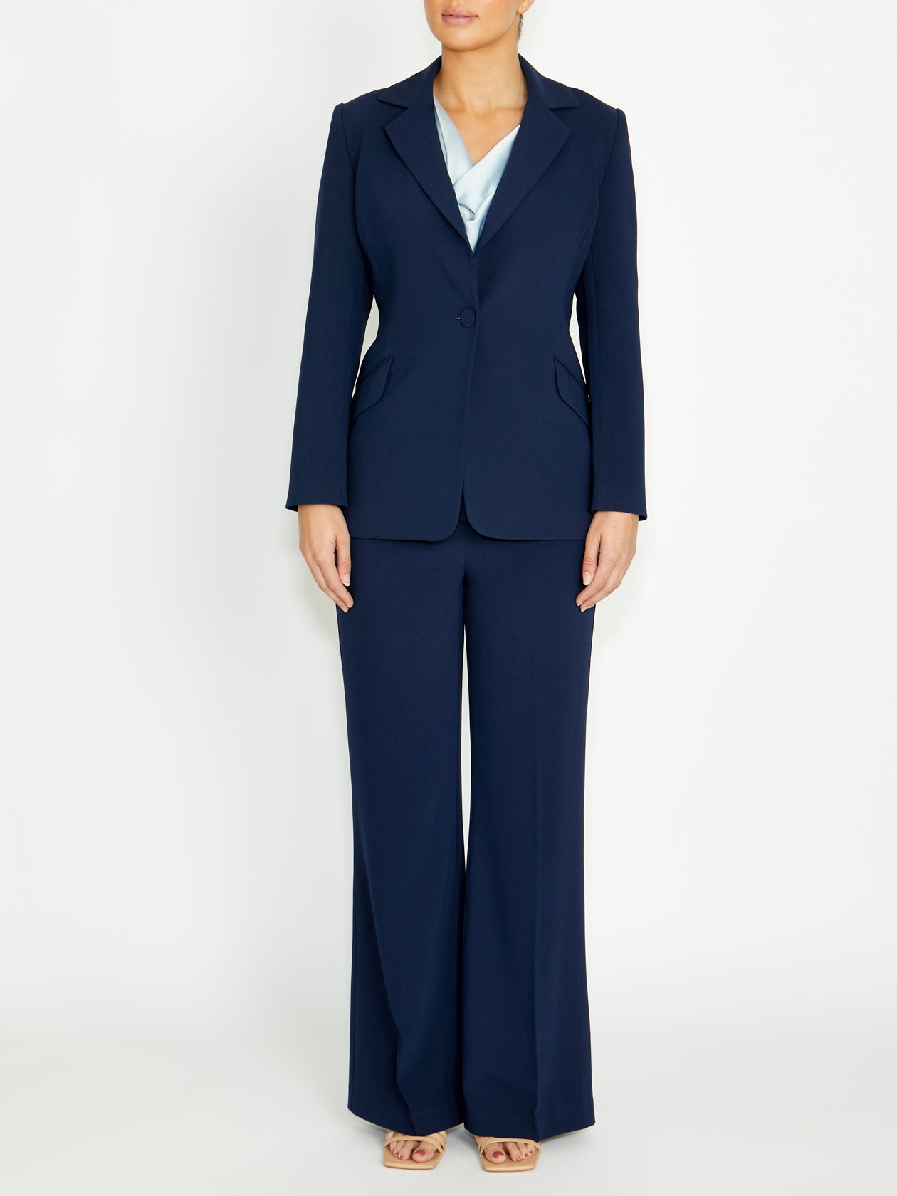 Women's Crepe Single Button Jacket in Navy | Lola