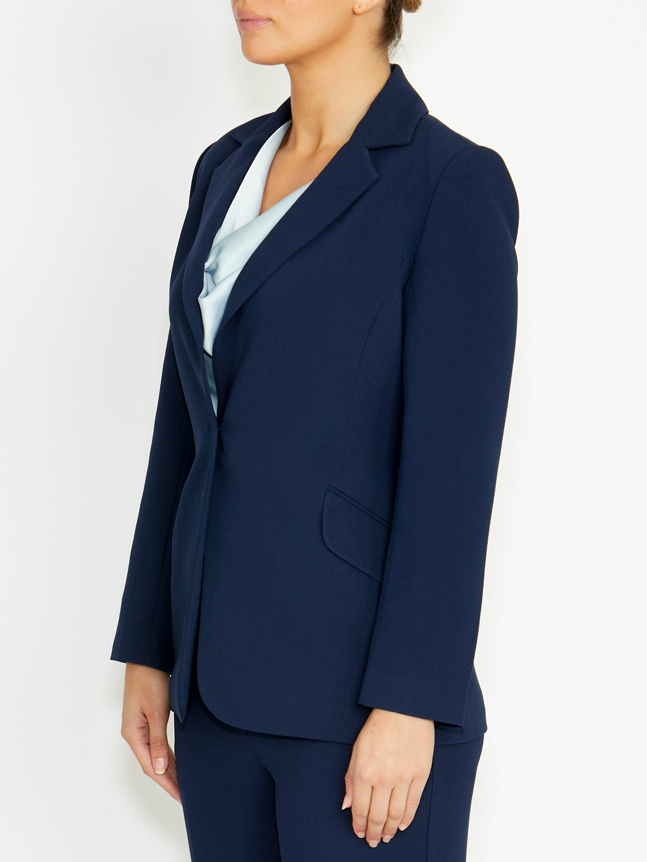 Women's Crepe Single Button Jacket in Navy | Lola
