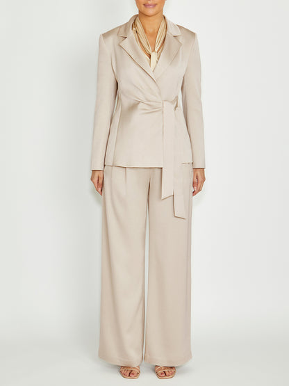 Women's Crepe Straight Leg Pant in Beige | Gabriella