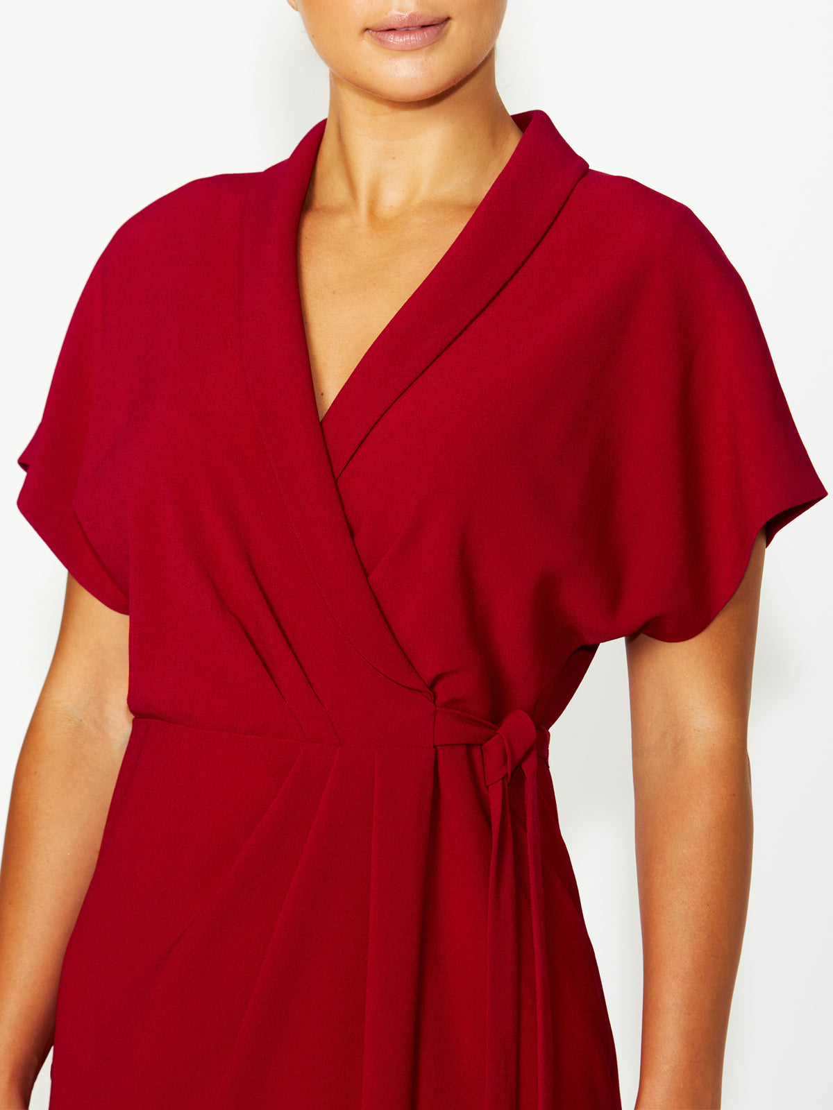 Red Wrap Ress Women's Crepe Wrap Dress in Red | Katia