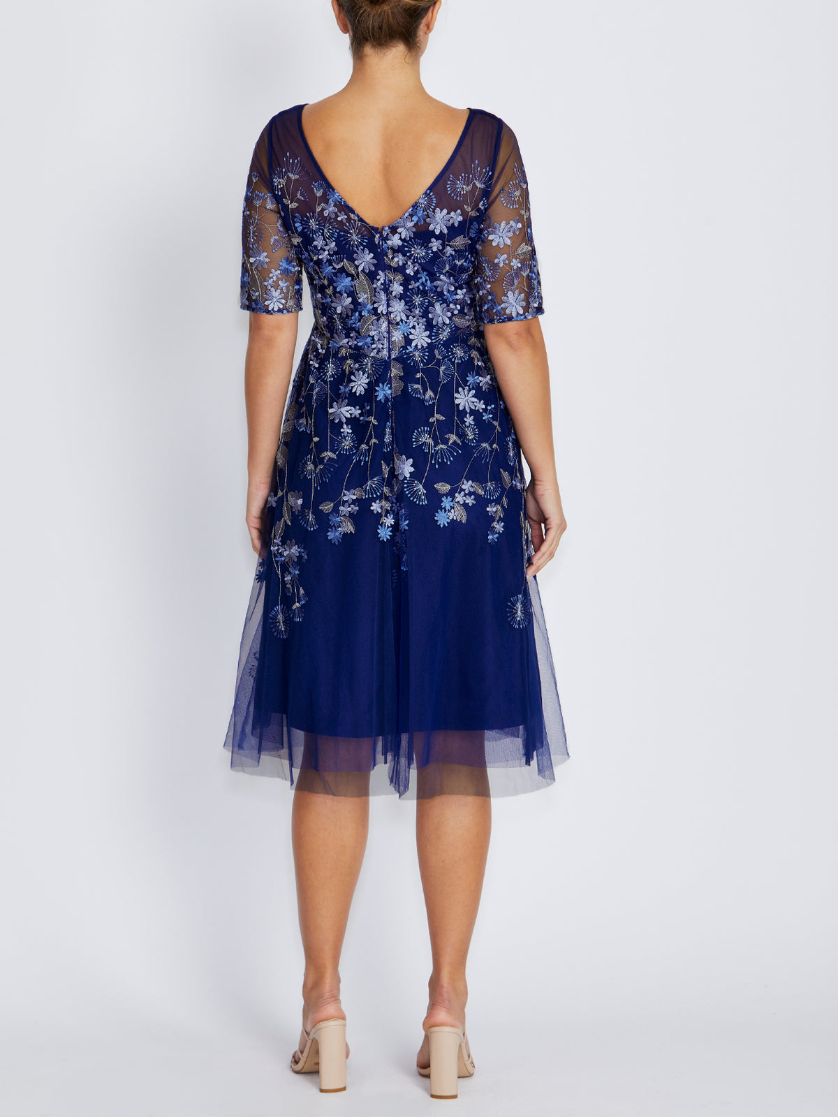 Catalina Blue Embroidered Mesh Aline Dress