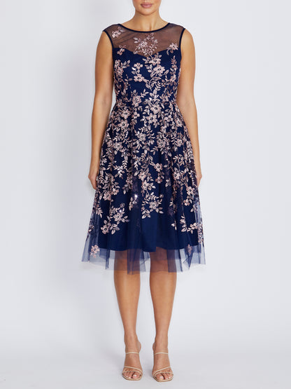 Magdalena Navy and Blush A-Line Dress