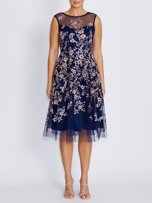 Magdalena Navy and Blush A-Line Dress