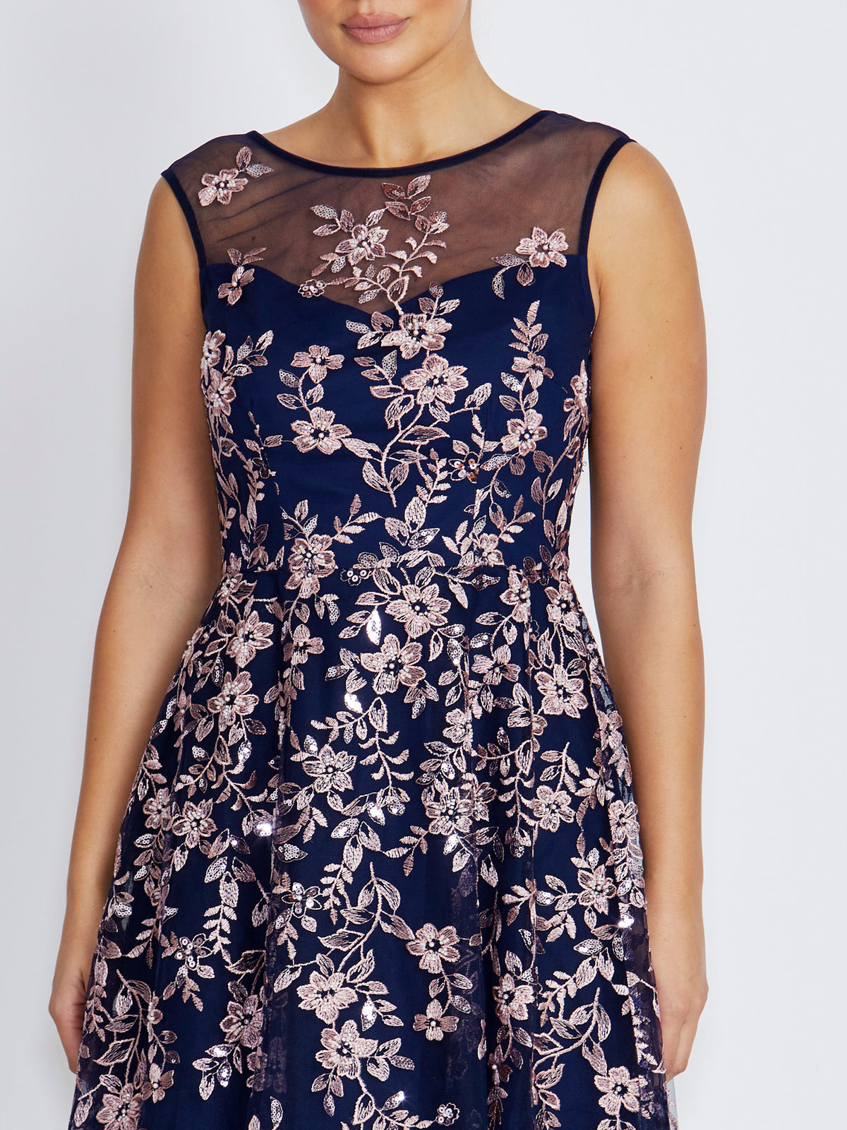 Magdalena Navy and Blush A-Line Dress