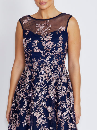 Magdalena Navy and Blush A-Line Dress