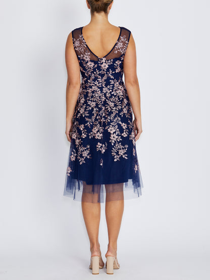 Magdalena Navy and Blush A-Line Dress