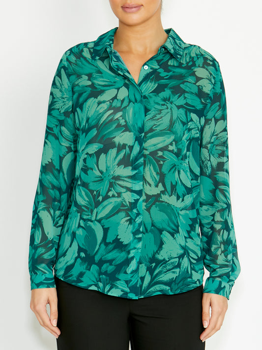 Women's Georgette Easy Fit Shirt in Green | Amber