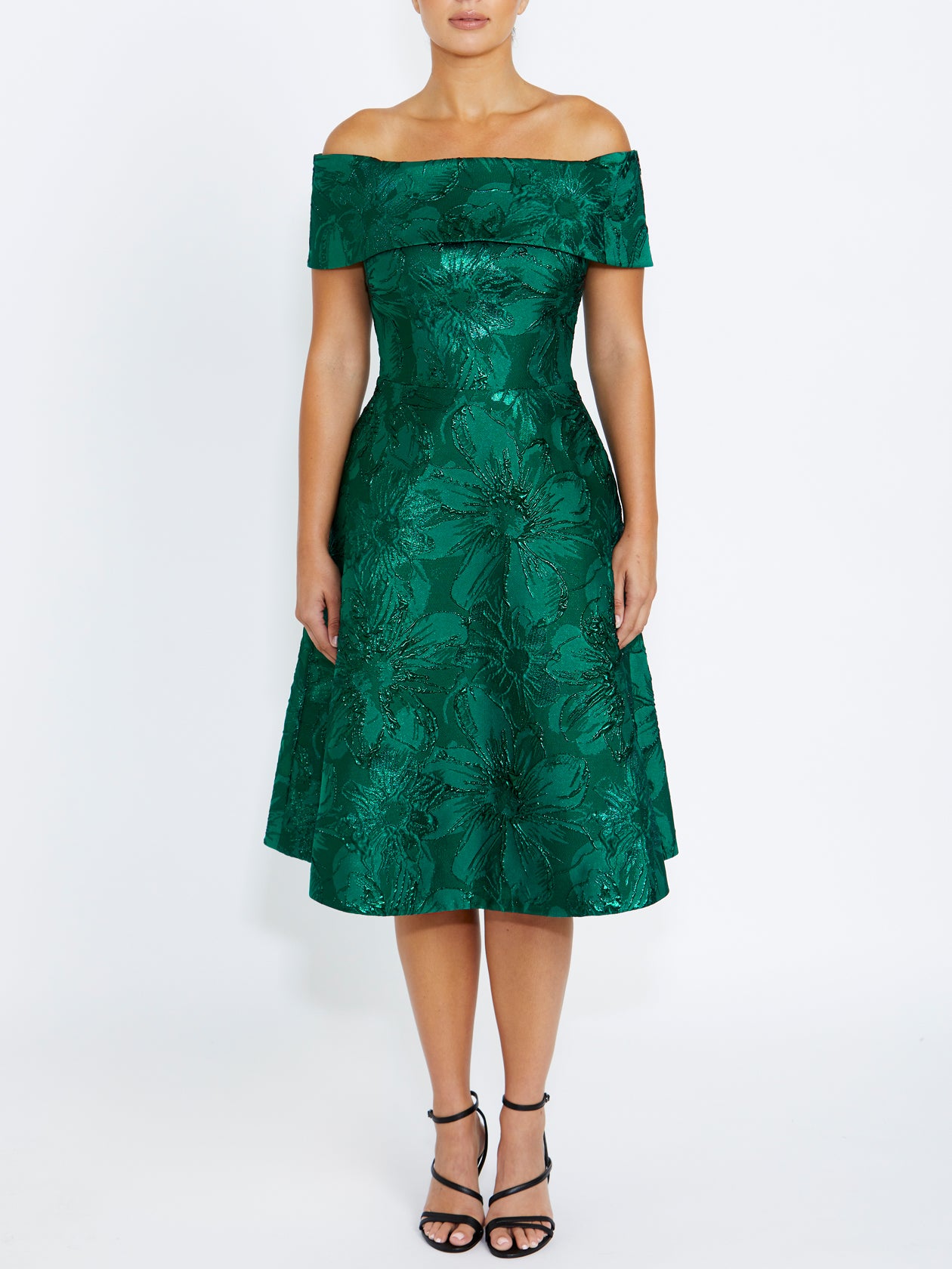 Women's Jacquard Midi Length Dress in Green | Addilyn