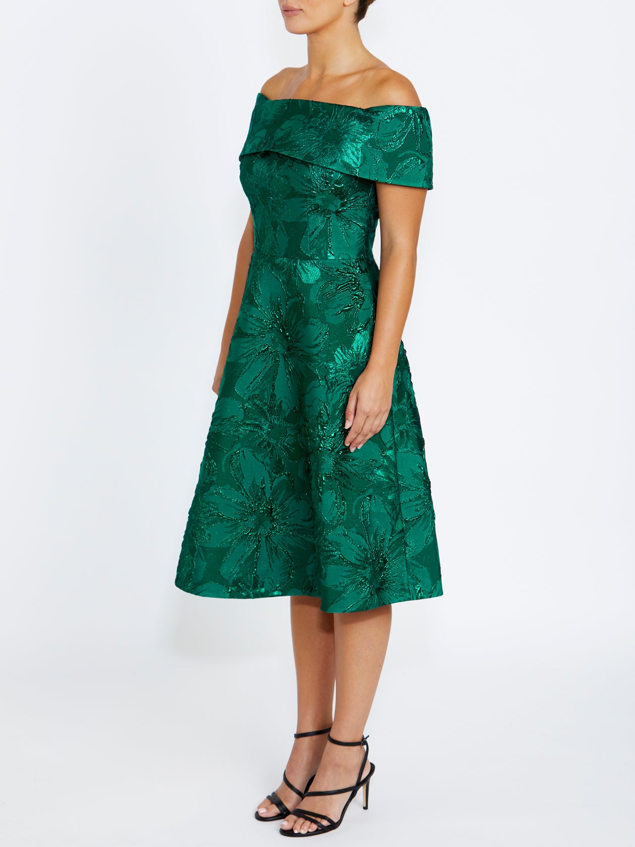 Women's Jacquard Midi Length Dress in Green | Addilyn