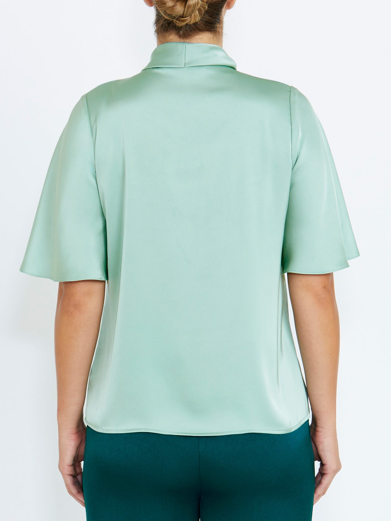 Women's Satin Bow Top in Green | Alannah