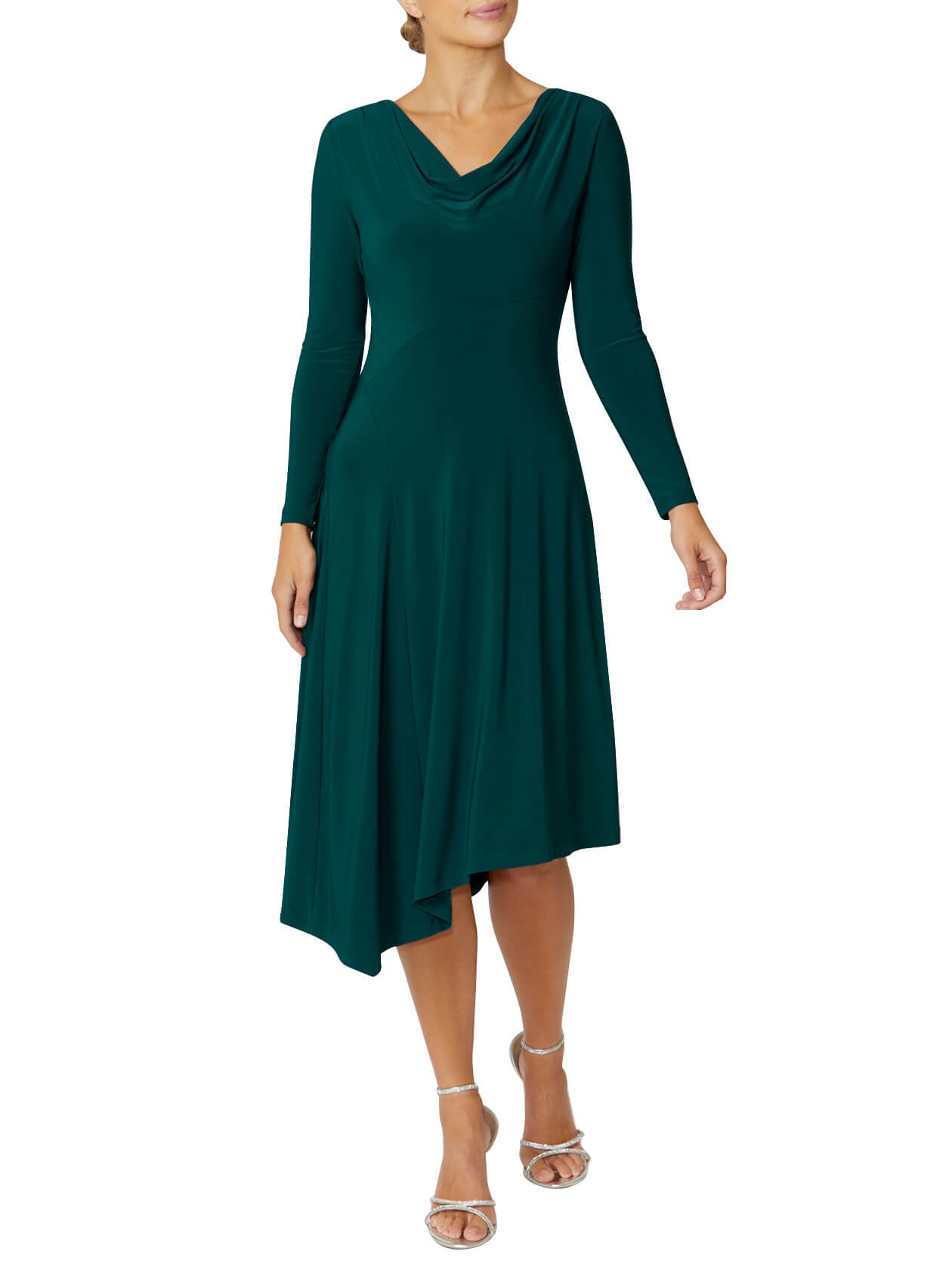 Casey Teal Cowl Neck Jersey Dress