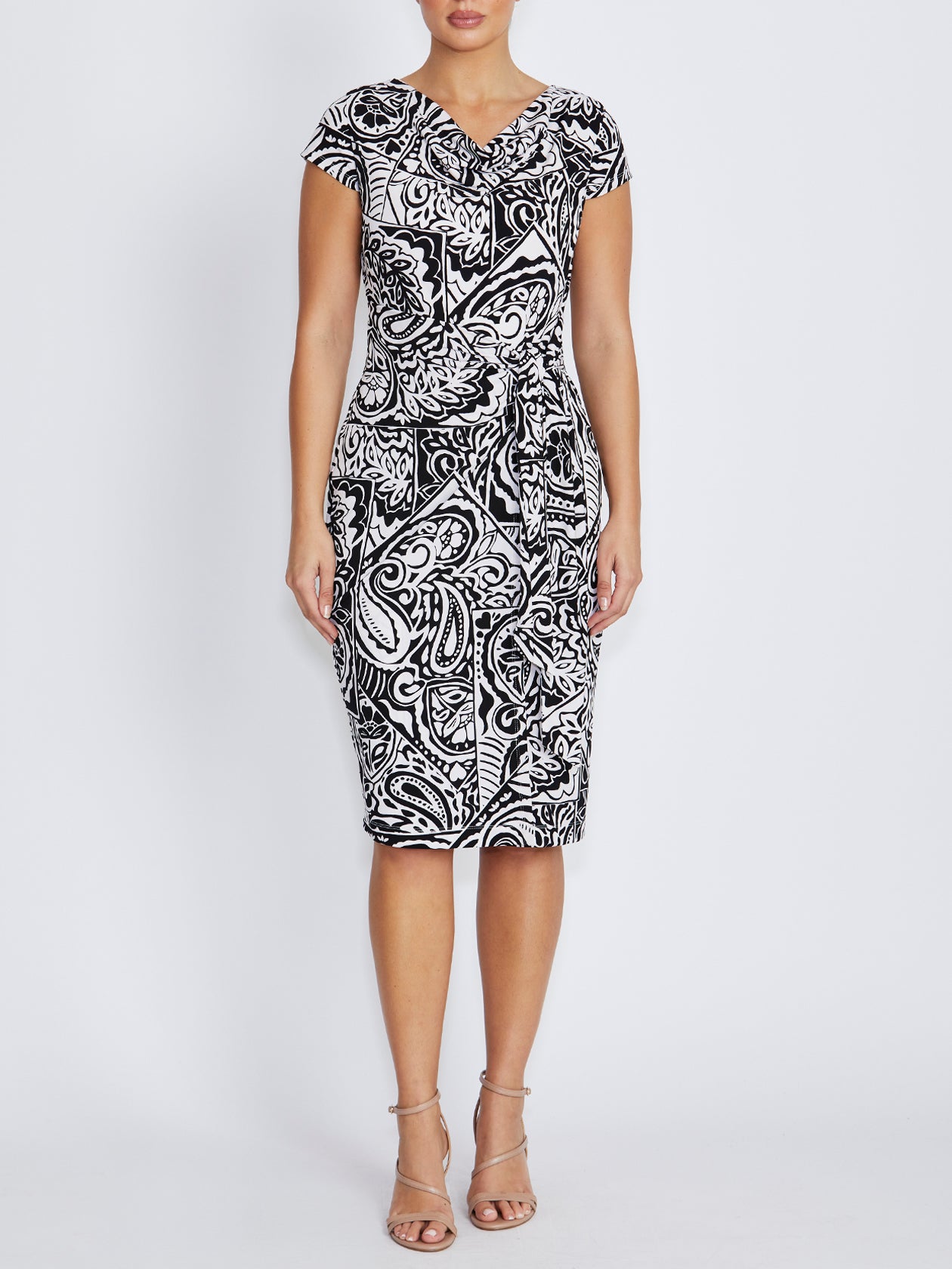 Rylee Black Ivory Paisley Print Jersey Dress