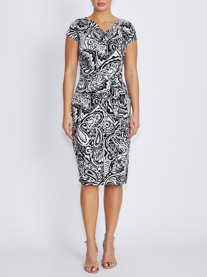 Rylee Black Ivory Paisley Print Jersey Dress
