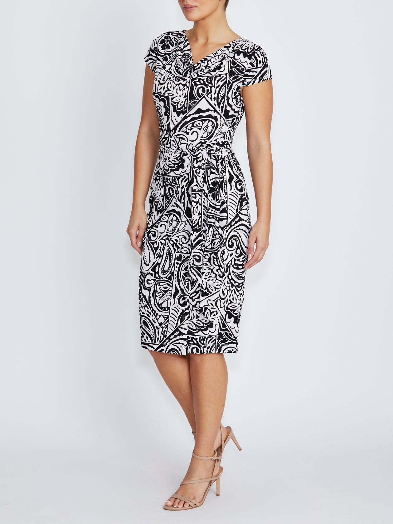 Rylee Black Ivory Paisley Print Jersey Dress