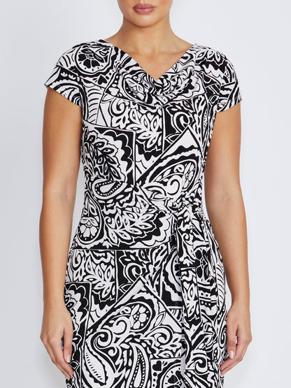 Rylee Black Ivory Paisley Print Jersey Dress