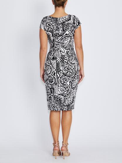Rylee Black Ivory Paisley Print Jersey Dress