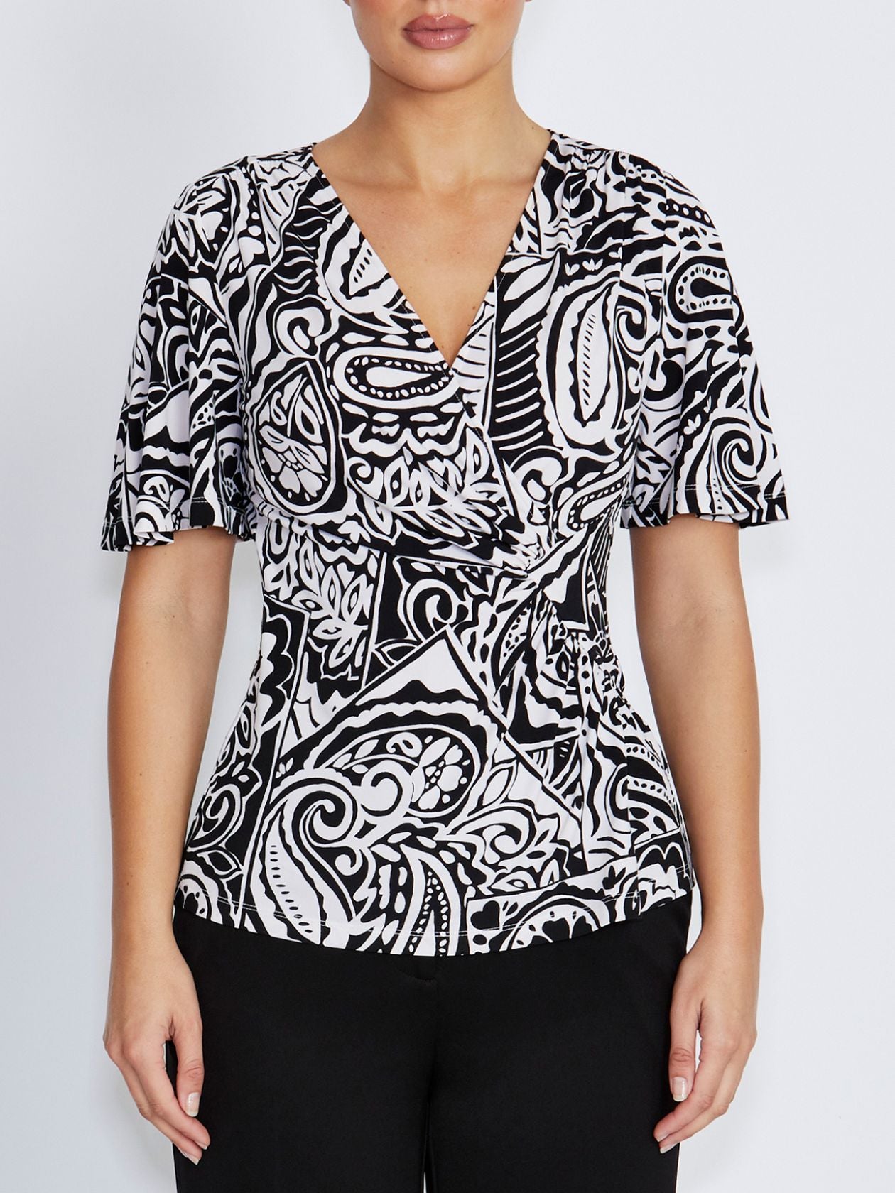 Como Black Ivory Paisley Print Jersey Top