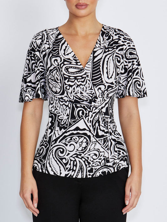 Como Black Ivory Paisley Print Jersey Top