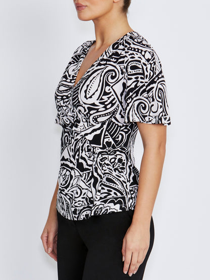 Como Black Ivory Paisley Print Jersey Top