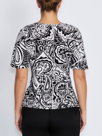 Como Black Ivory Paisley Print Jersey Top