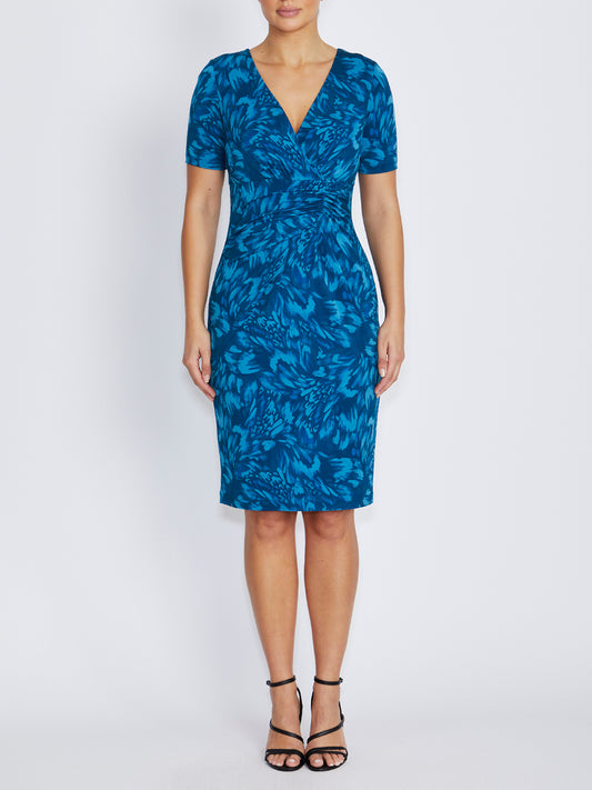 Emelynn Teal Abstract Print Jersey Dress
