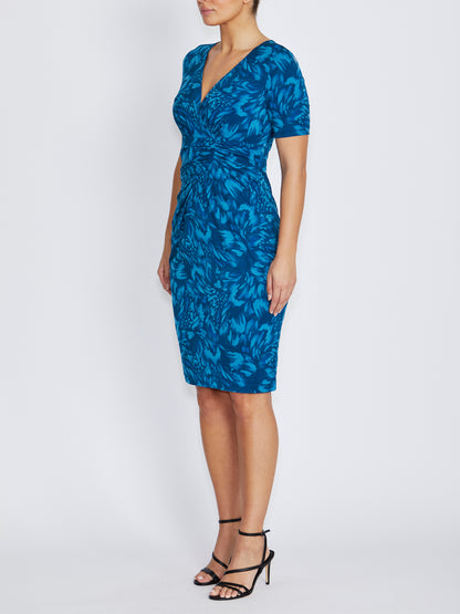 Emelynn Teal Abstract Print Jersey Dress