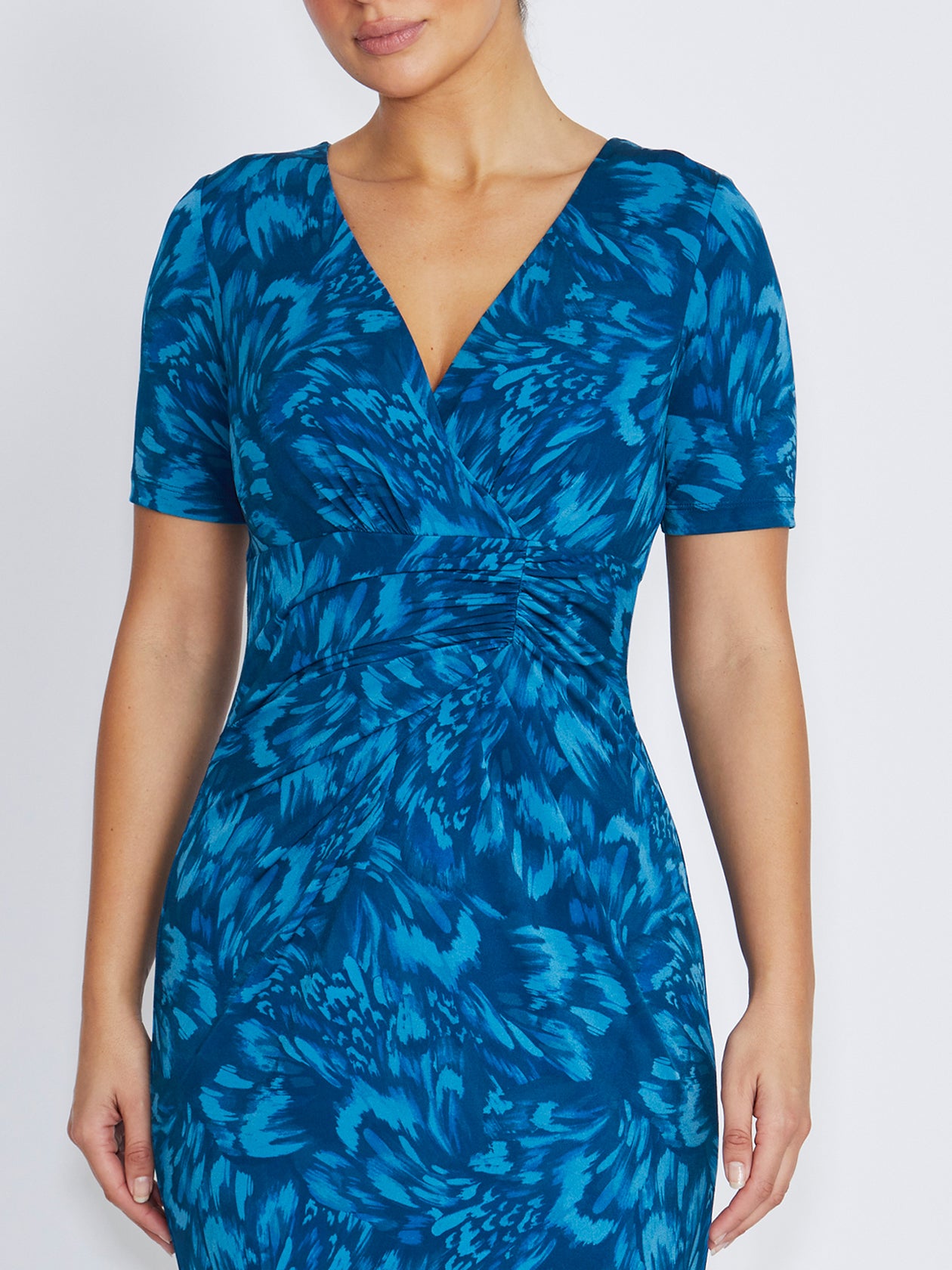 Emelynn Teal Abstract Print Jersey Dress