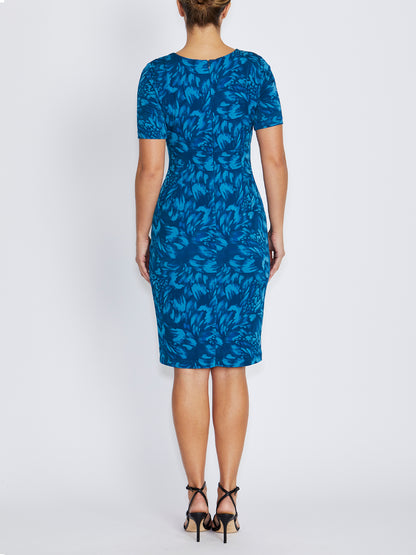 Emelynn Teal Abstract Print Jersey Dress