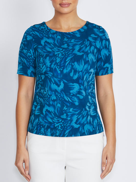 Renee Teal Abstract Print Jersey Top
