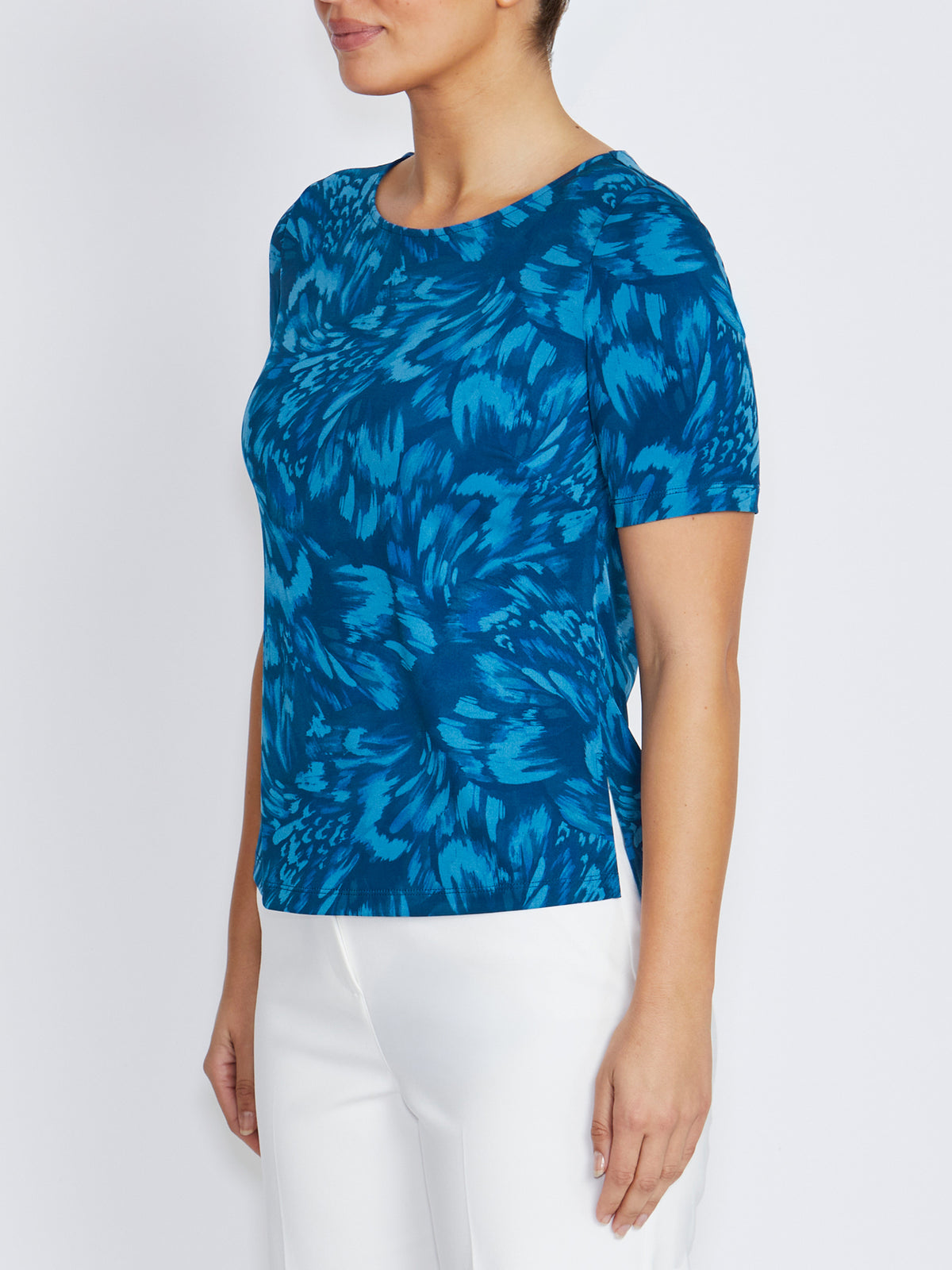 Renee Teal Abstract Print Jersey Top