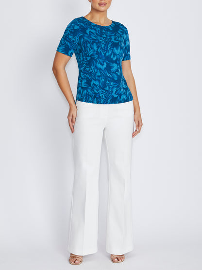 Renee Teal Abstract Print Jersey Top