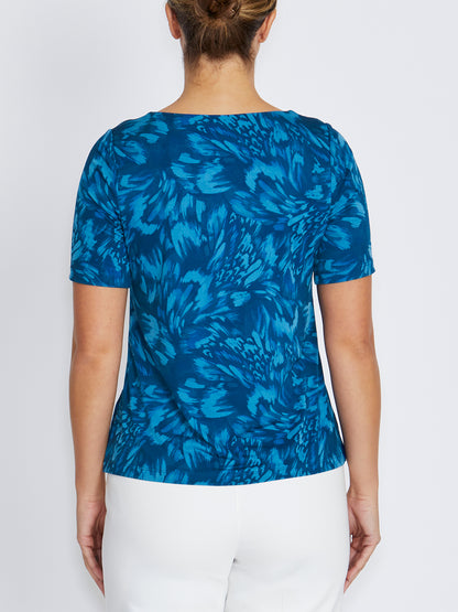 Renee Teal Abstract Print Jersey Top