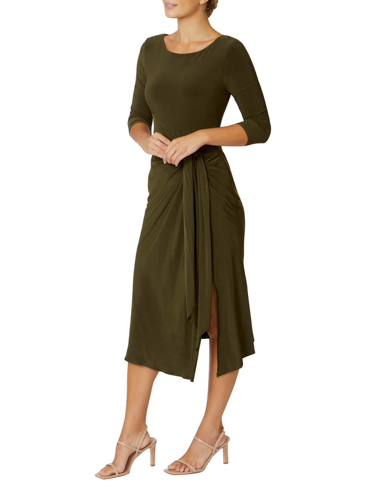 Women's Jersey Asymmetrical Wrap Dress in Green