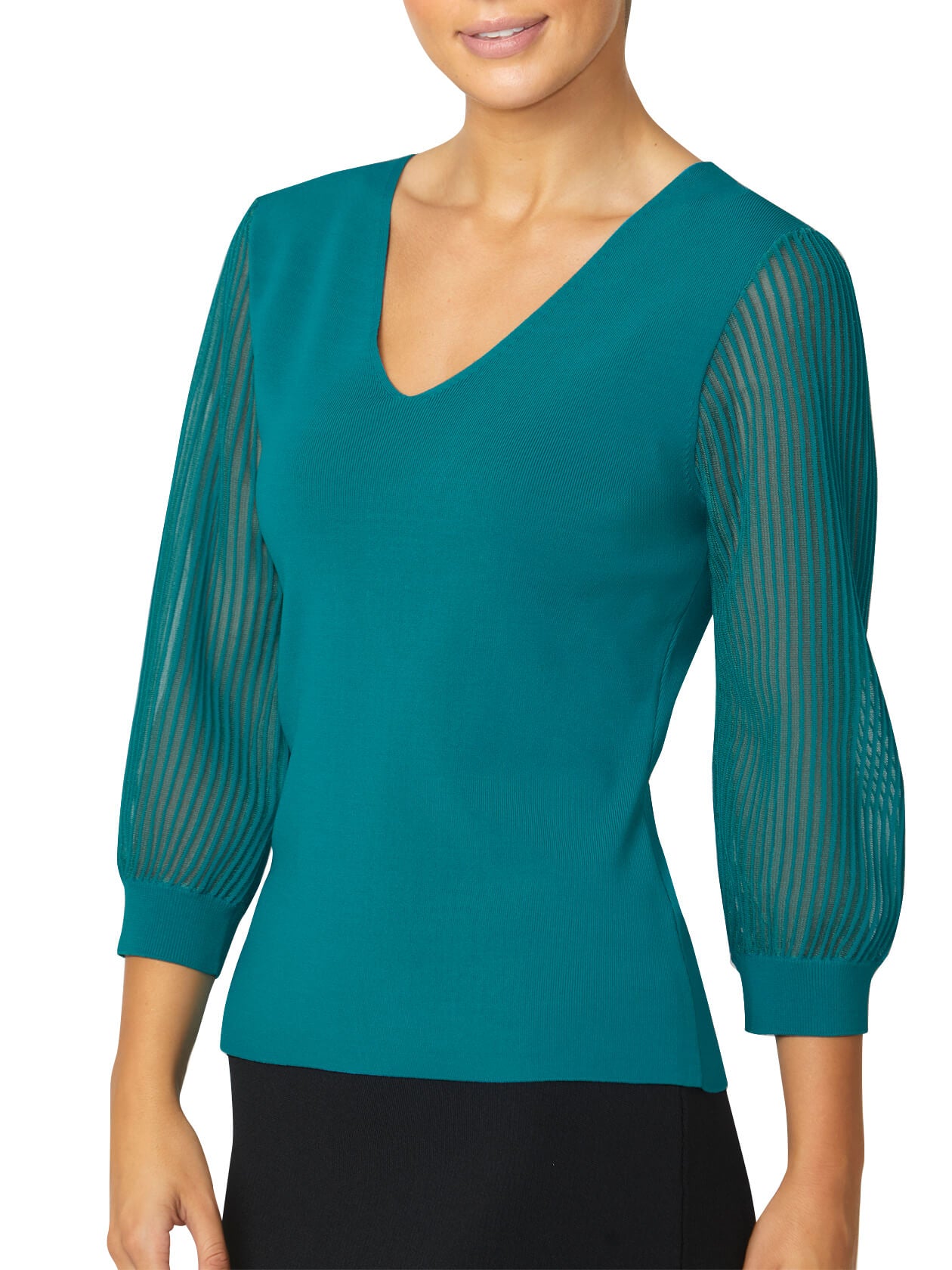 Emilie Teal Sheer Sleeve Top