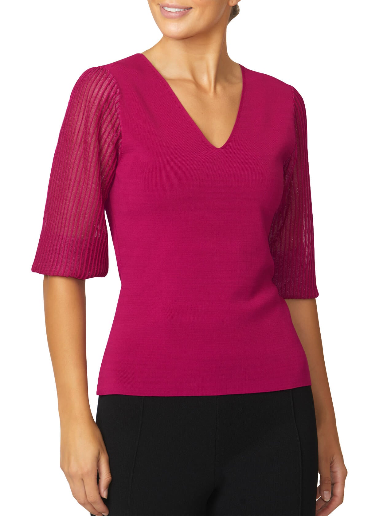 Emilie Fuchsia Sheer Sleeve Top