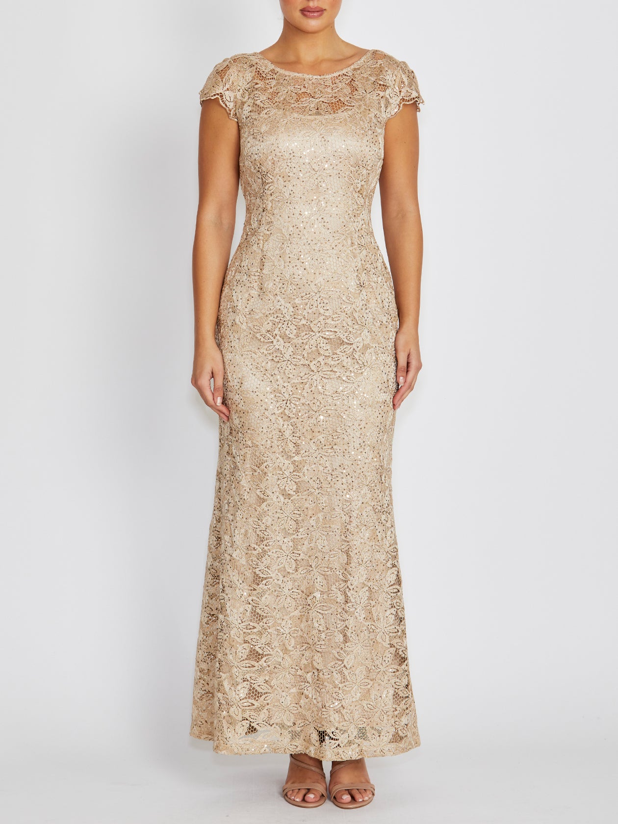 Milicent Champagne Sequin Lace Gown