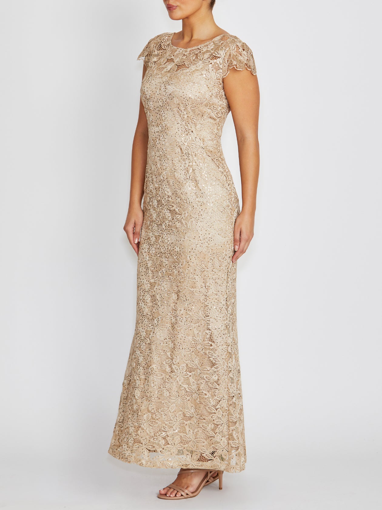 Milicent Champagne Sequin Lace Gown