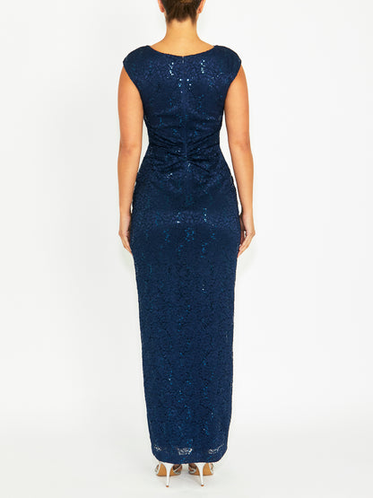 Yasmina Navy Lace Gown