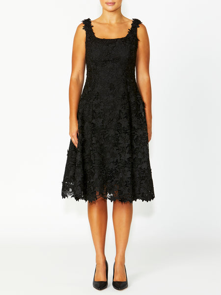 Women's Lace Midi Length Dress in Black