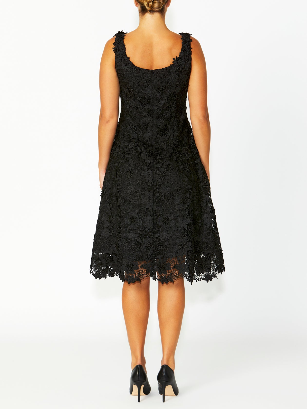 Women's Lace Midi Length Dress in Black
