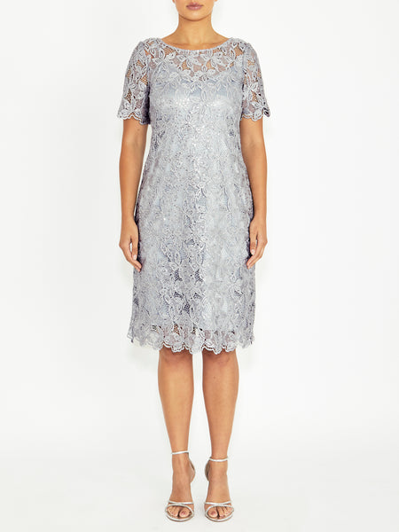 Women's Lace Shift Dress in Silver