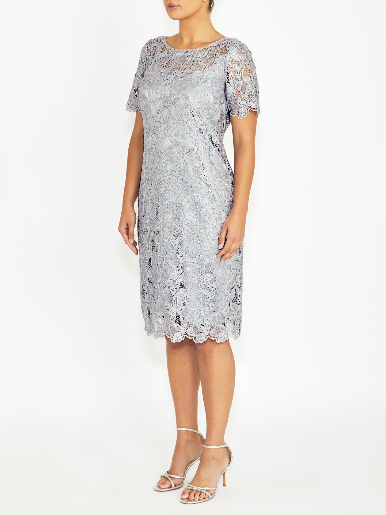 chinese dress ladies Women's Lace Shift Dress in Silver