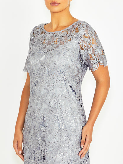 Women's Lace Shift Dress in Silver