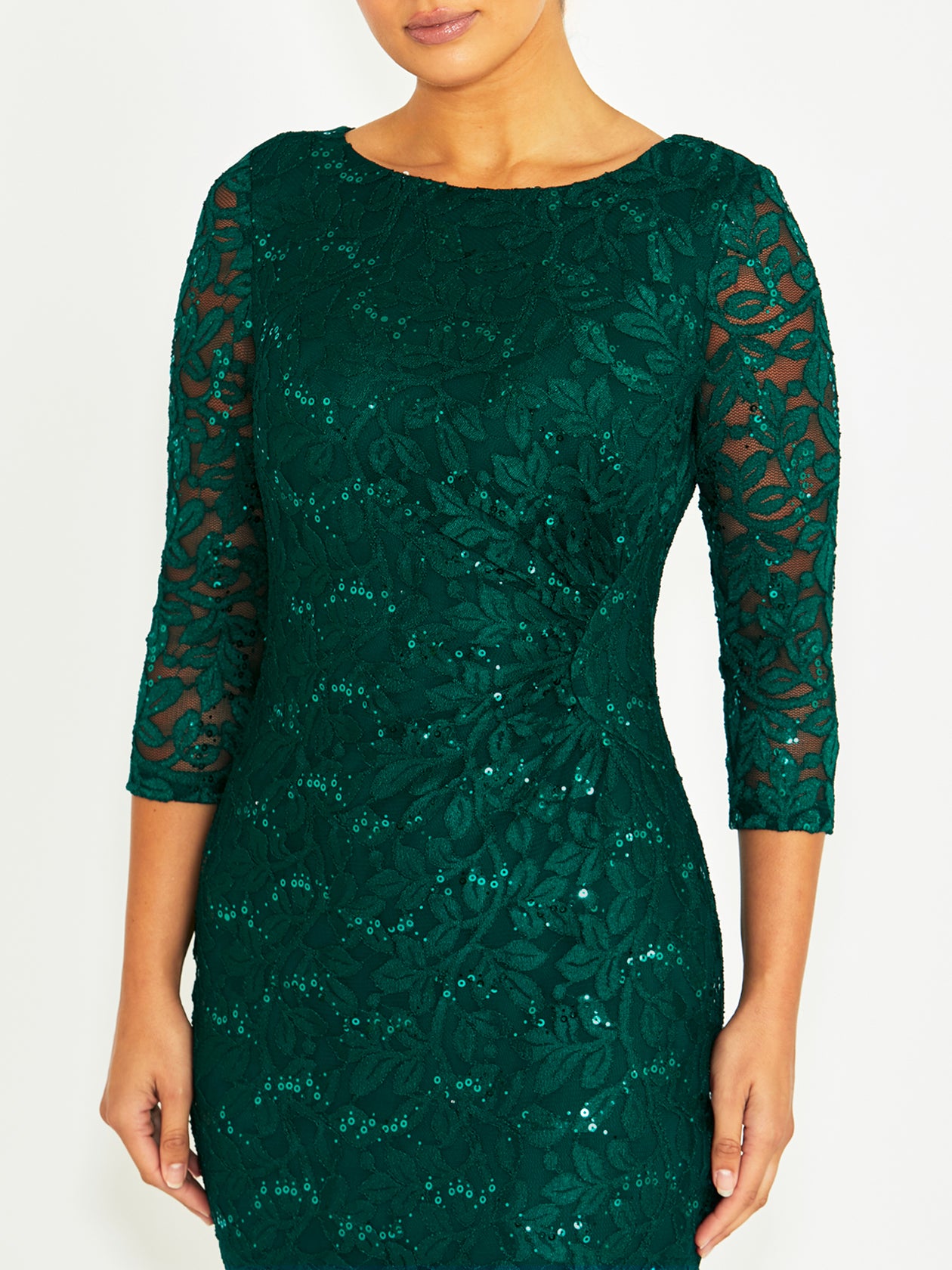 Women's Lace Stretch Dress in Green | Elara Women's Lace Stretch Dress in Green | Elara