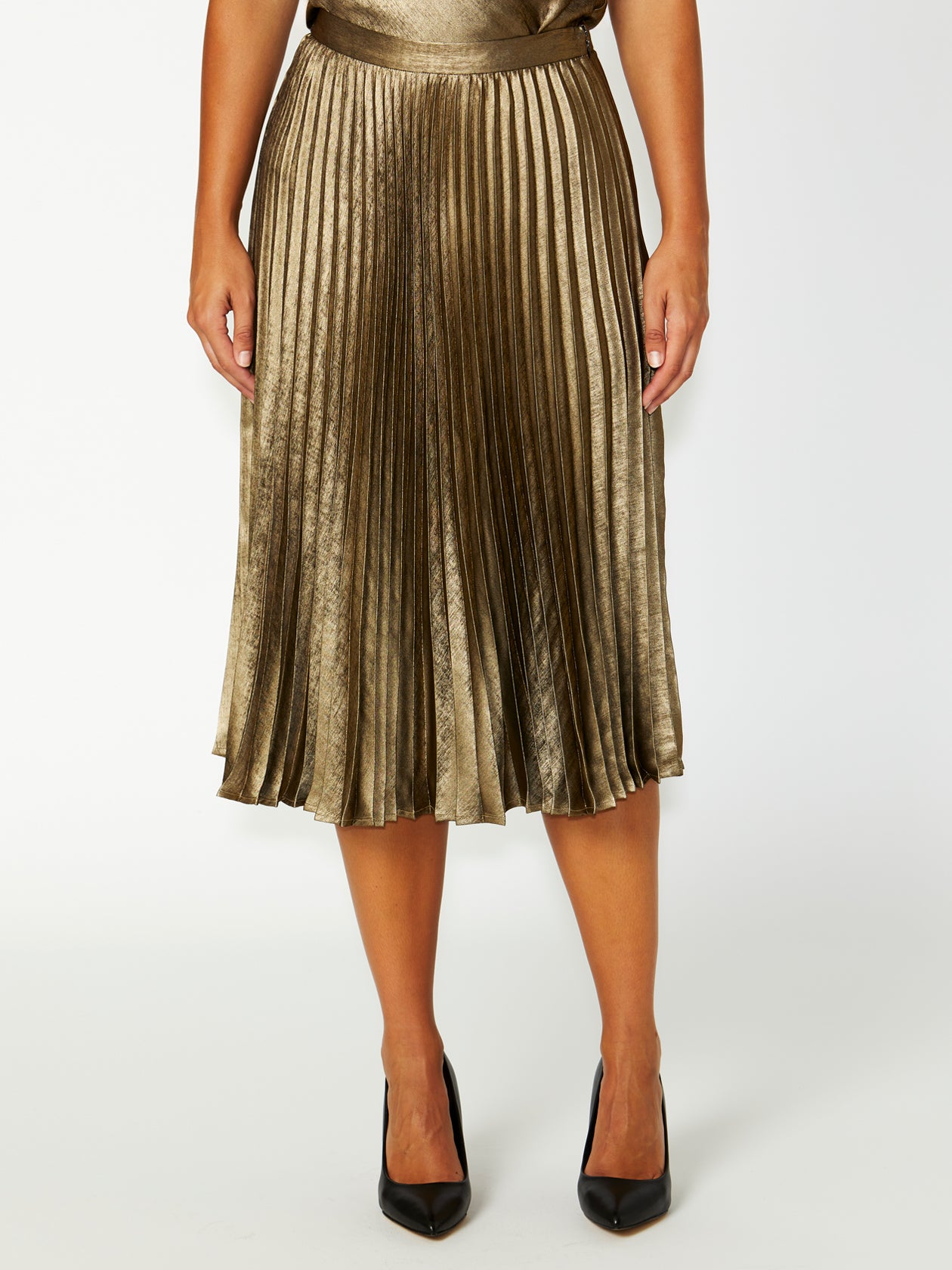 Women's Polyester Midi Length Skirt in Gold | Hadley