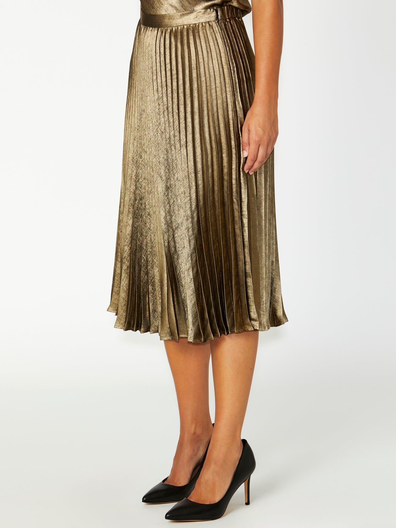 Women's Polyester Midi Length Skirt in Gold | Hadley