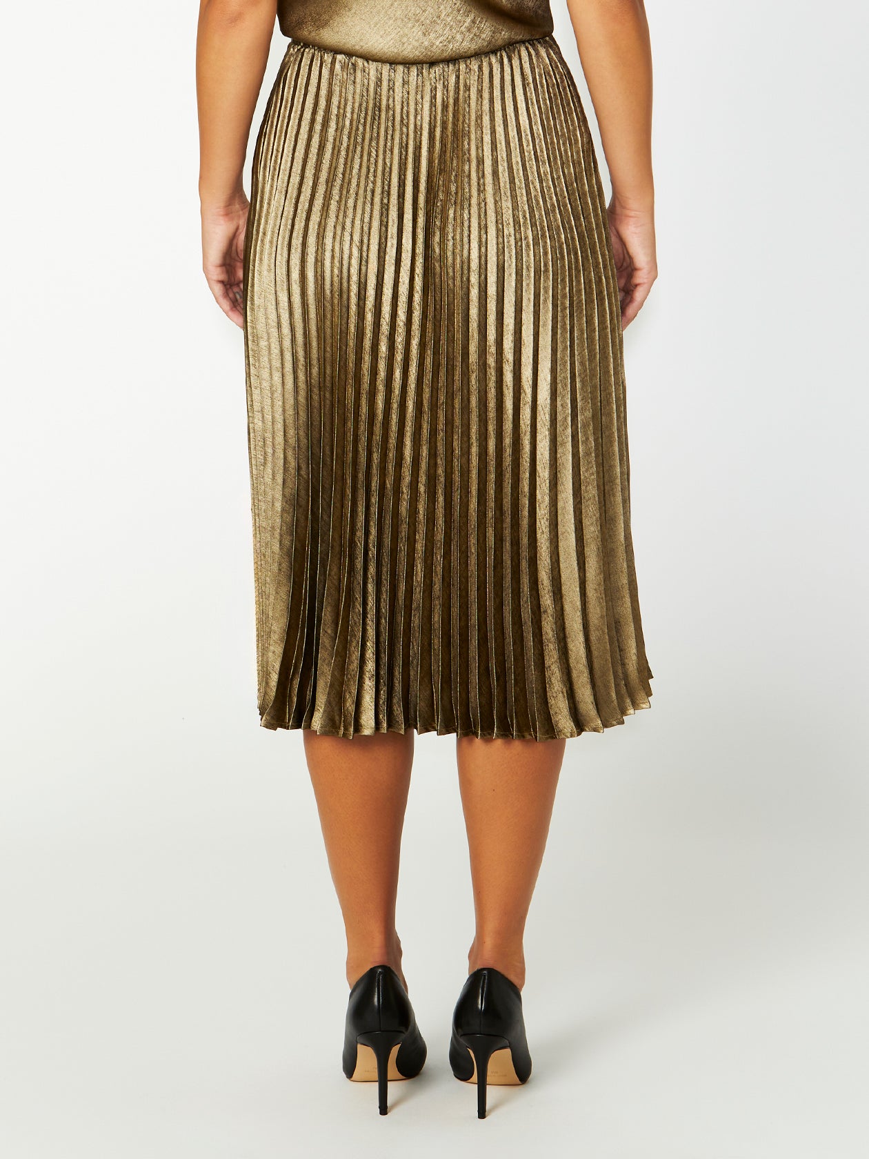 Women's Polyester Midi Length Skirt in Gold | Hadley